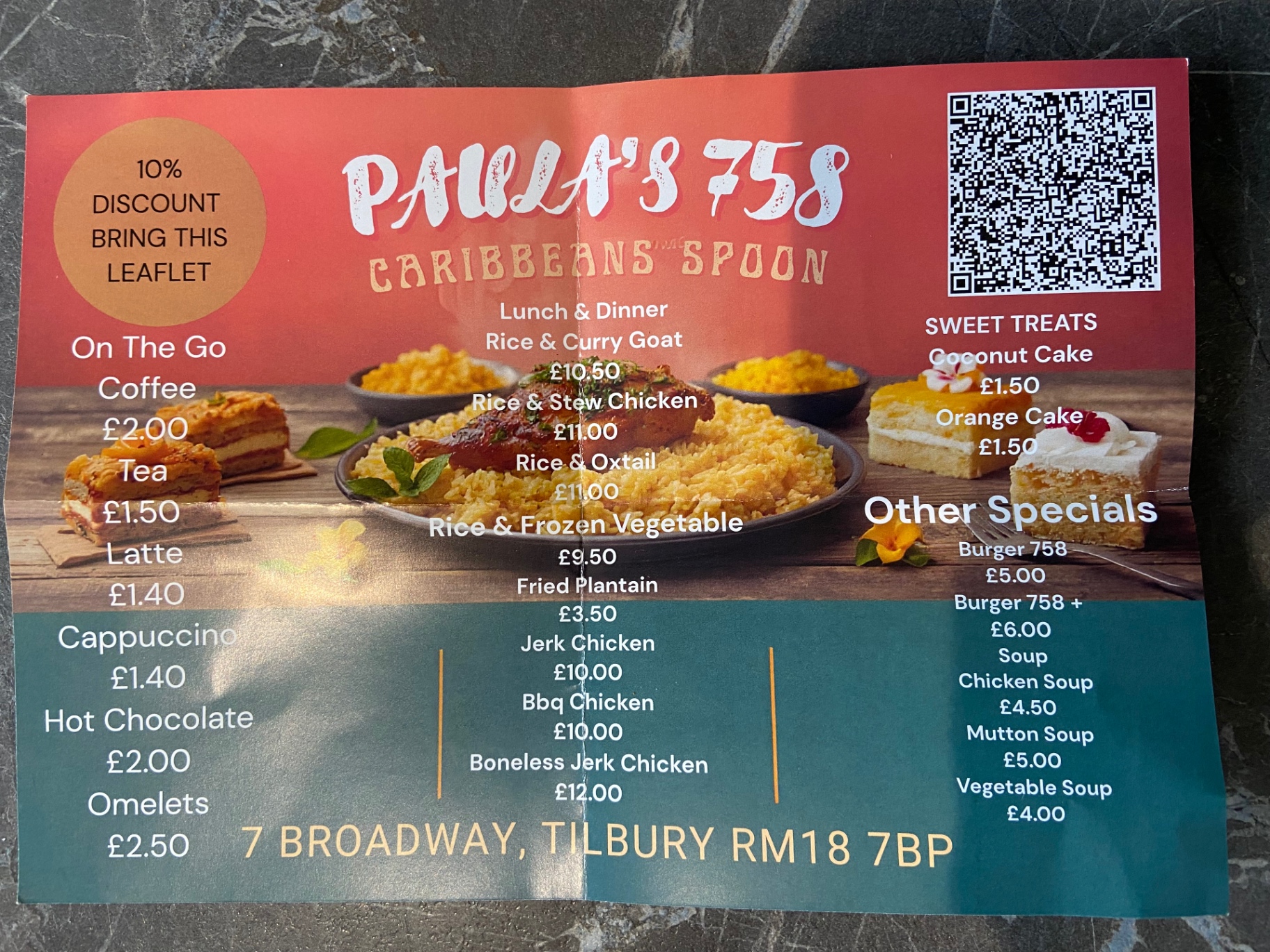 Paula's 758 printed menu leaflet